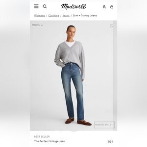 Madewell Blue "Mid Rise Perfect Vintage" Straight Leg Women's Jeans Size 32